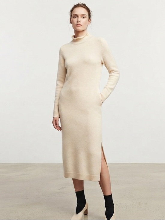 French Connection Dresses & Skirts - ⁠French Connection Babysoft Cream Roll Neck Midi Dress Side Slit⁠ Medium